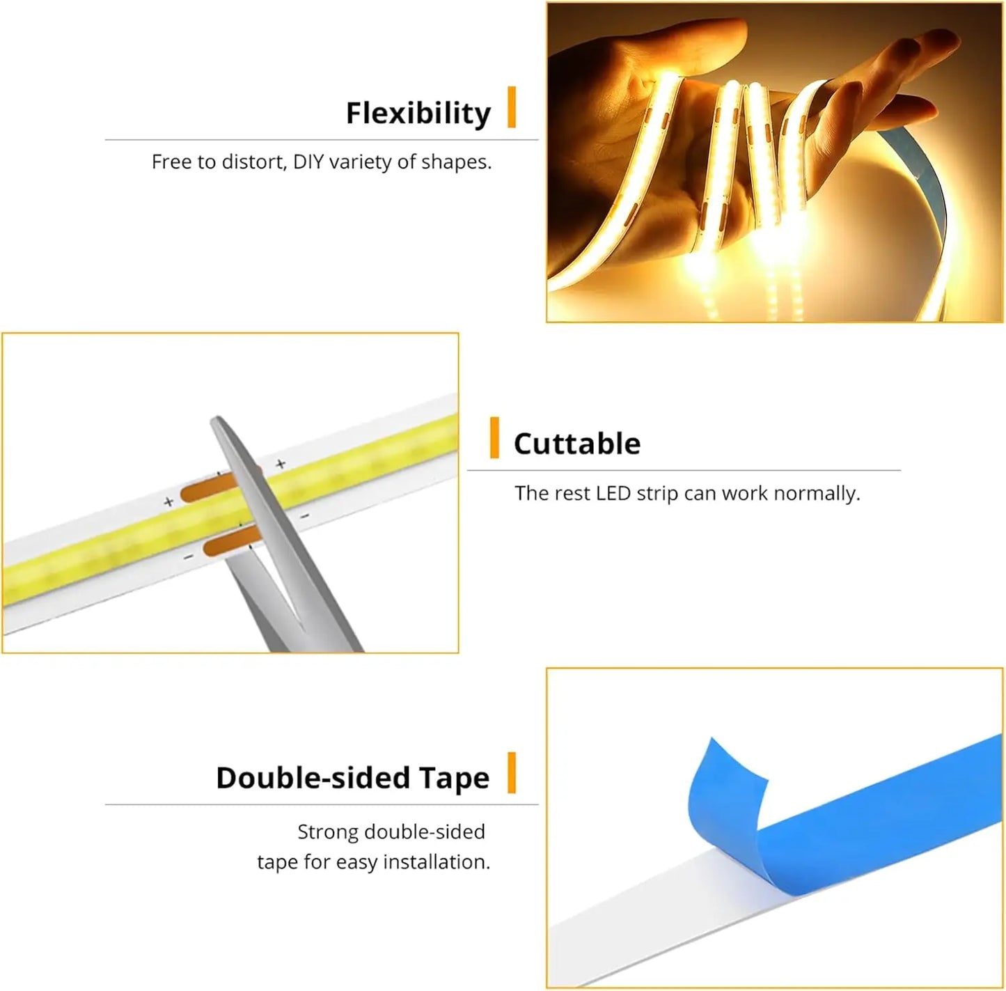 Flexible COB LED tape light for DIY decoration