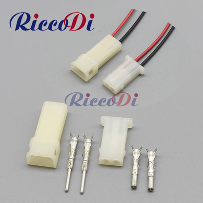 Overview of DJ3021 2.3mm 2-pin white automotive connector with wires for vehicle wiring