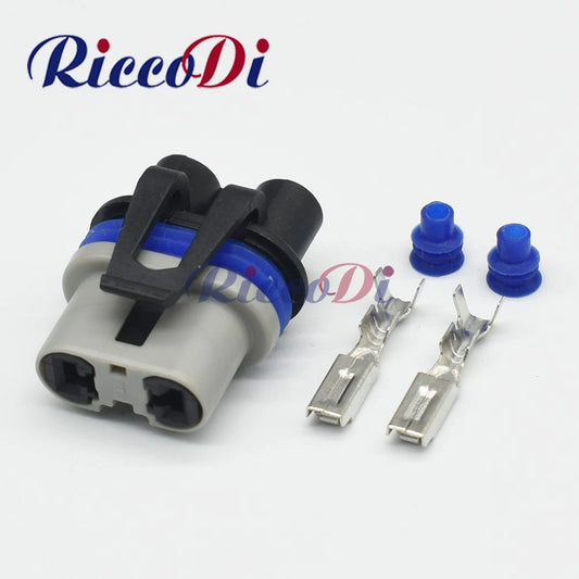 Front view of 2.8mm 2 pin male and female automotive wiring connector plug