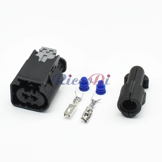Side view of DJ7026CF series 2 pin connector showing secure terminals