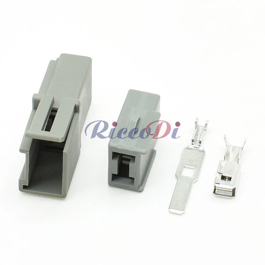 Close-up of wire terminals on DJ70296-6.3-11 2 pin automotive connector for secure electrical connection