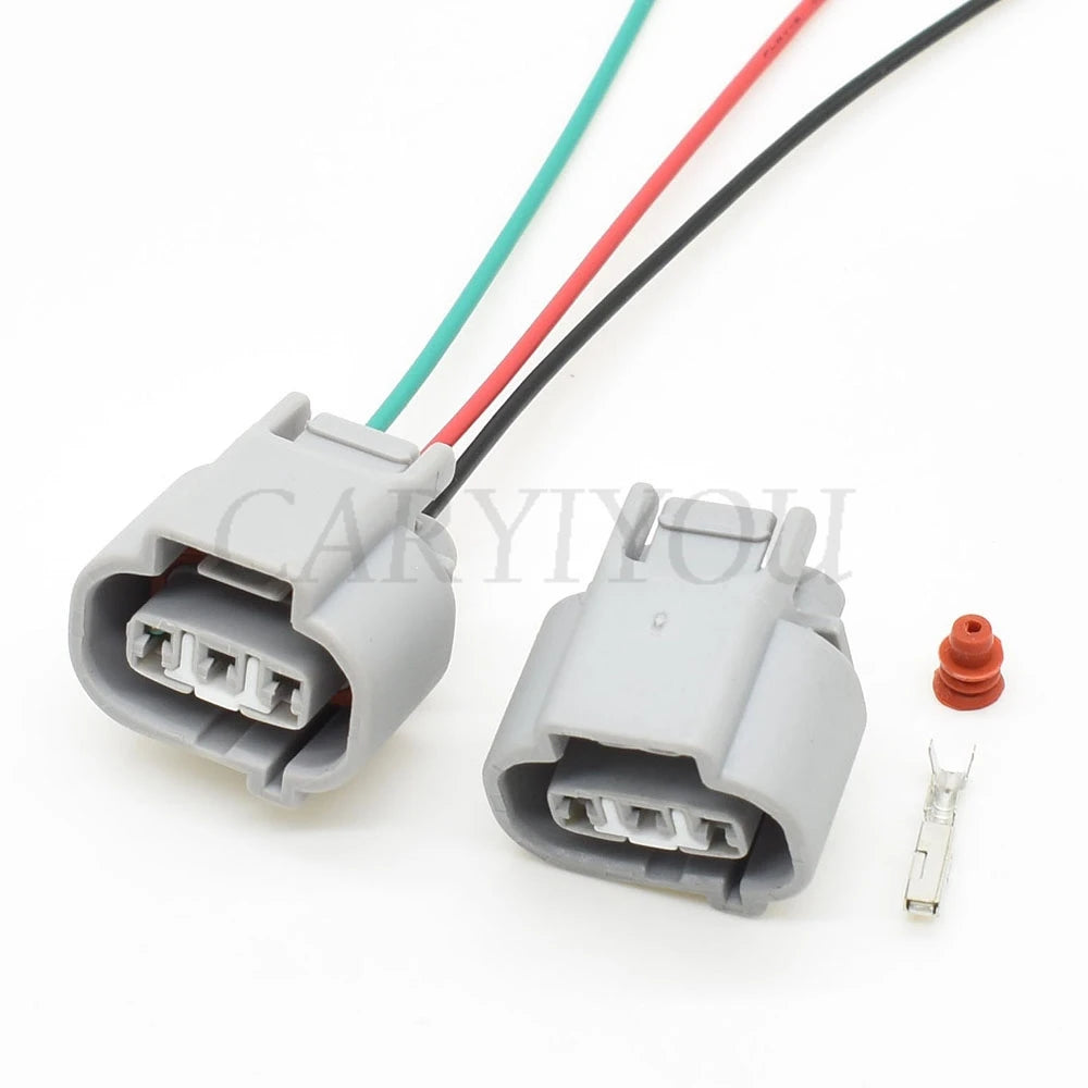 DJ7037FA-2.2-21 3-Pin automotive speed sensor connector installed in Toyota wiring harness showing waterproof cable socket connection