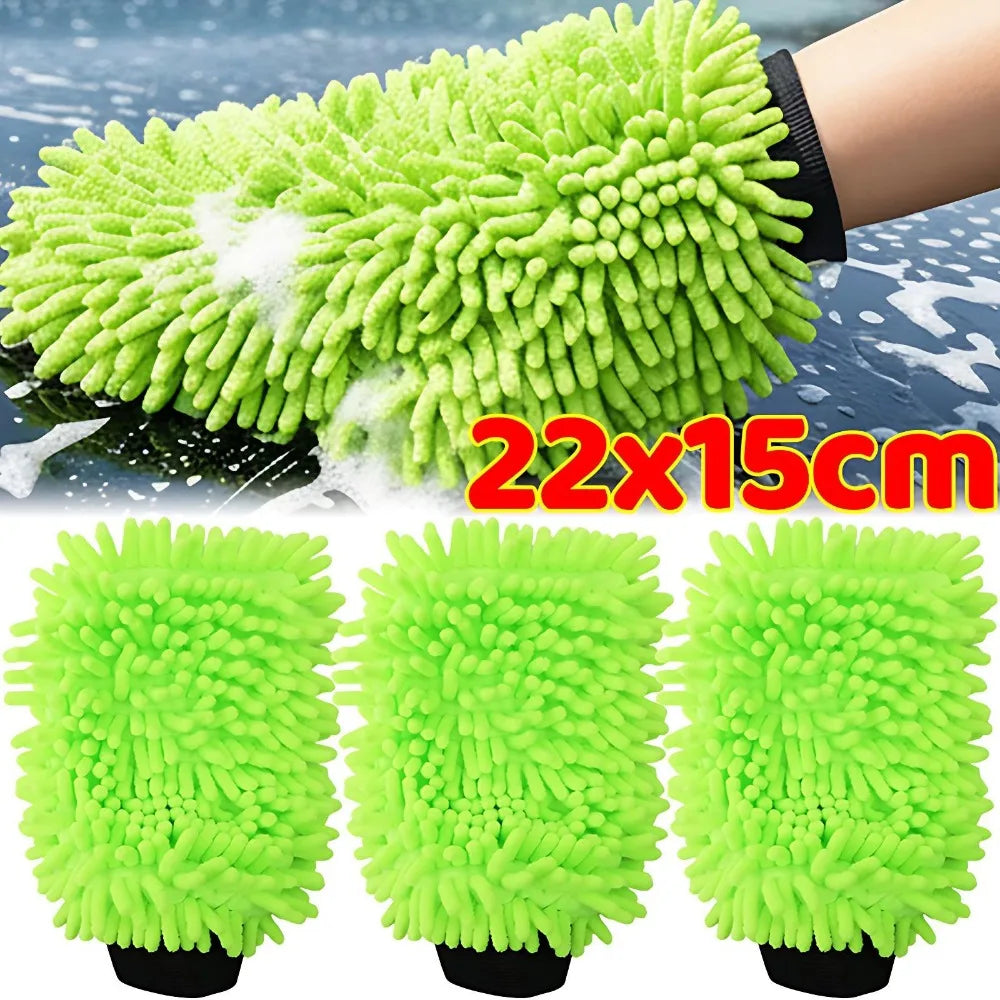 Double sided microfiber cleaning mitt for car detailing