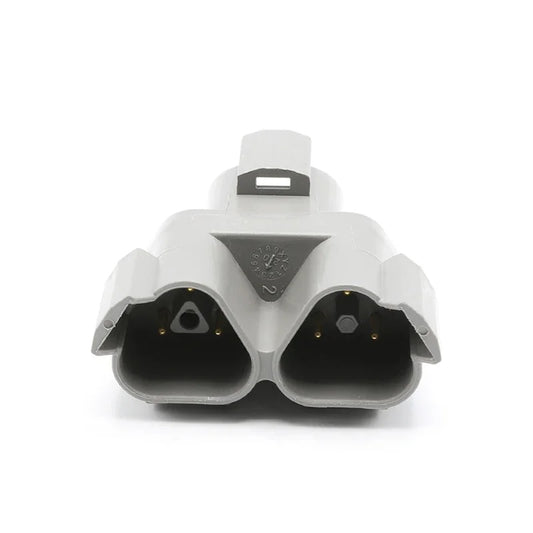 Close-up of Deutsch DT series 3-pin waterproof connector housing, flame retardant, 3-way wire plug for automotive wiring