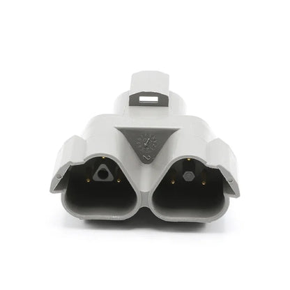 Close-up of Deutsch DT series 3-pin waterproof connector housing, flame retardant, 3-way wire plug for automotive wiring