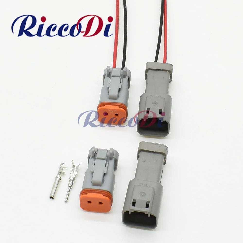 Front view of DT series 2 pin waterproof male female electrical connector for automotive wiring