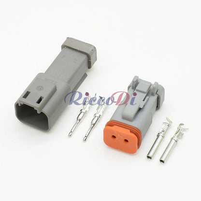 Close-up of DT series 2 pin waterproof male female electrical wire connector
