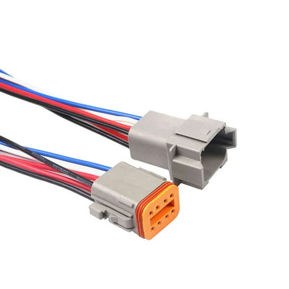 Deutsch DT connector showing DT06-2S and DT04-2P plugs with 15cm wire harness