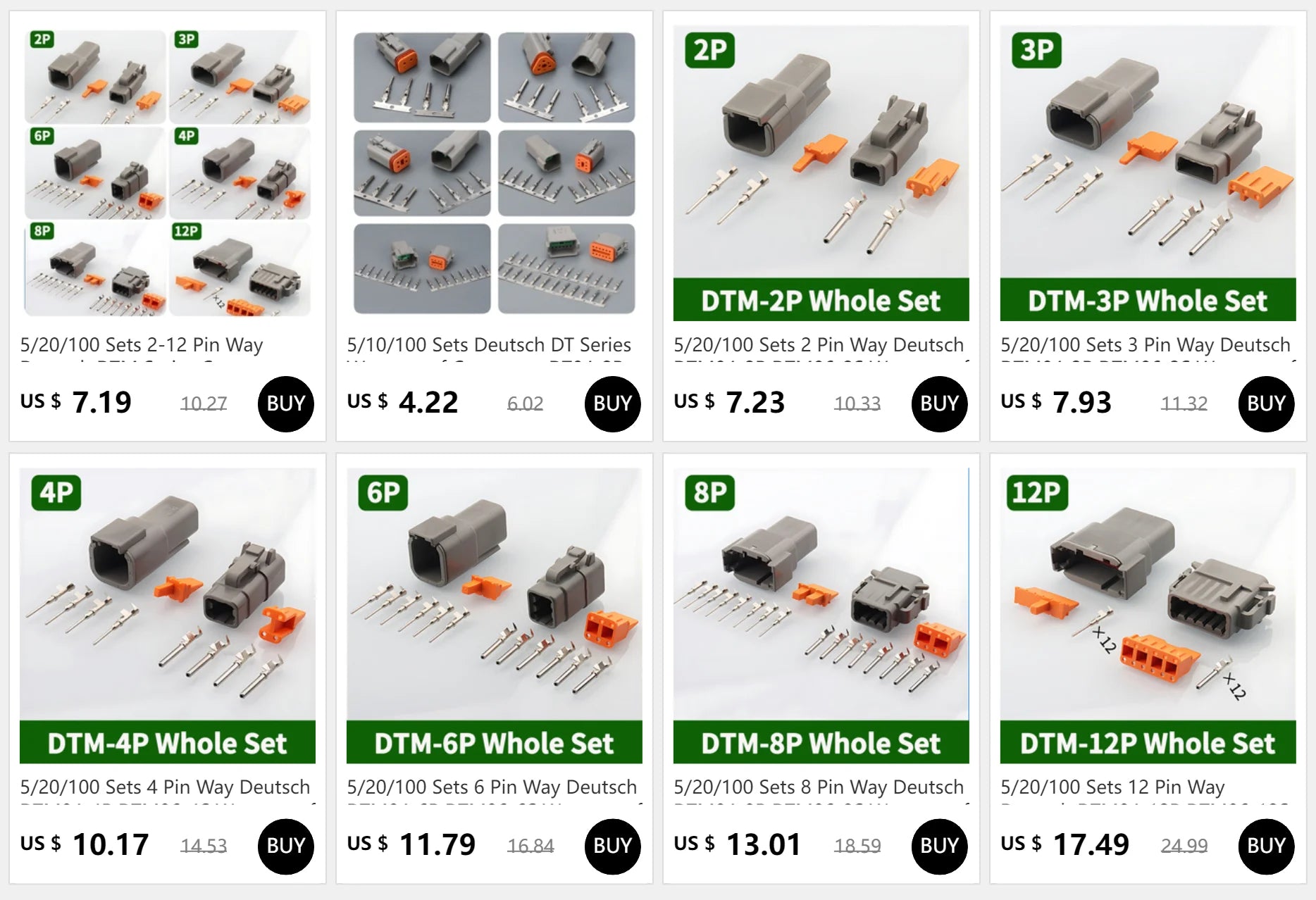 5/20/100 sets of Deutsch DTM series waterproof connectors, 2 pin way, male and female for secure electrical connections