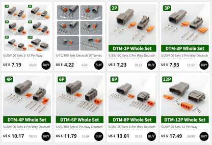 5/20/100 sets of Deutsch DTM series waterproof connectors, 2 pin way, male and female for secure electrical connections