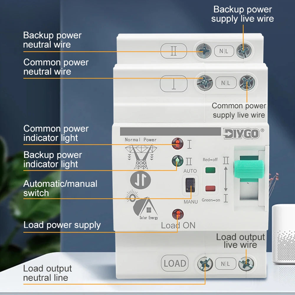 2P/4P DIN Rail ATS automatic transfer switch for PV/solar dual power, uninterrupted electrical selector, 80A, 110V/220V