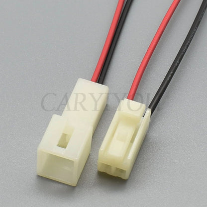 Close-up of durable 2 pin 3mm automotive and motorcycle wiring connector plug
