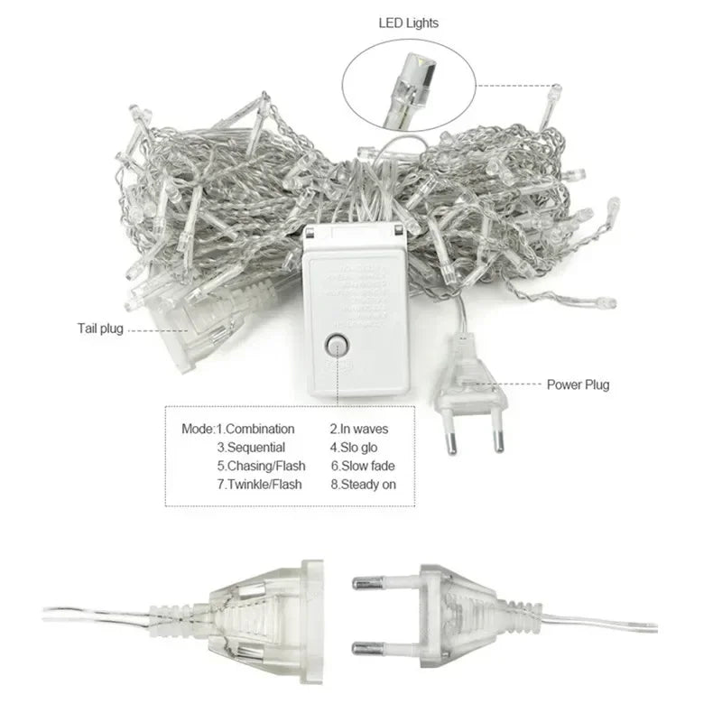 Set of Christmas icicle fairy lights for outdoor garden, street, and eaves decoration