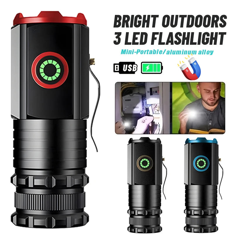 EDC 3 LED rechargeable mini tactical flashlight