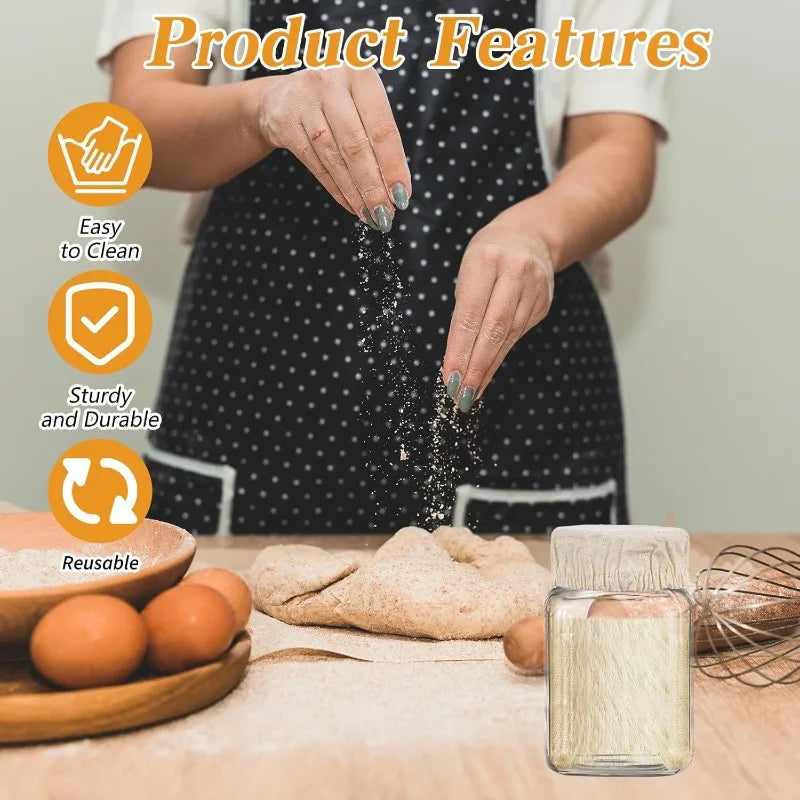 Set of elastic cloth jar covers for sourdough starter jars, suitable for bread fermentation and proofing
