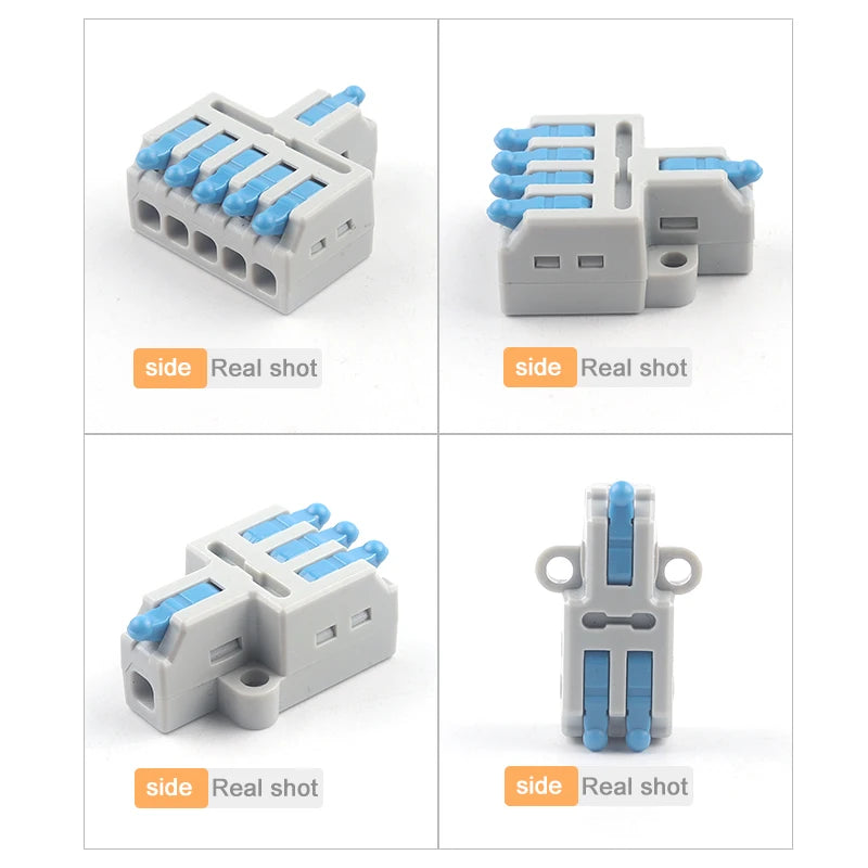 Electrical cable splitter push in wire connector close up detail