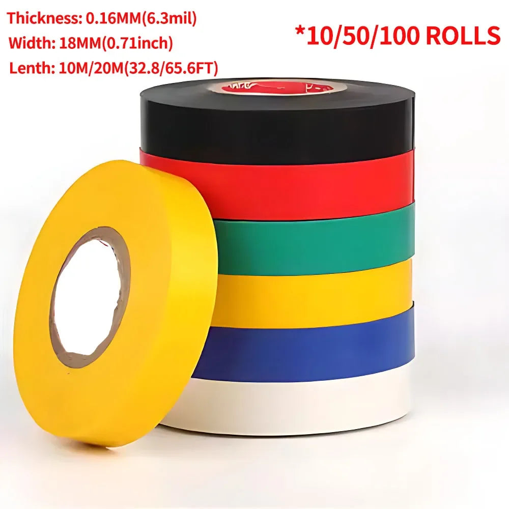 Electrical PVC insulation tape, black wire wrapping tape, 10M/20M length, 0.71 inch wide, ideal for electrical repair