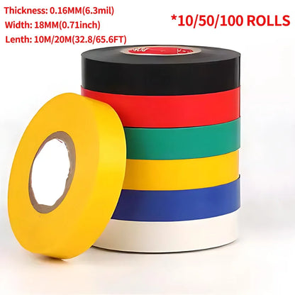 Electrical PVC insulation tape, black wire wrapping tape, 10M/20M length, 0.71 inch wide, ideal for electrical repair