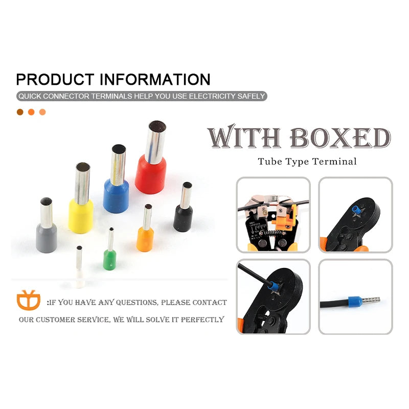 Boxed 300/800PCS VE tubular crimp terminals, insulated cord end connectors, ideal for electrical wire crimping and DIY use
