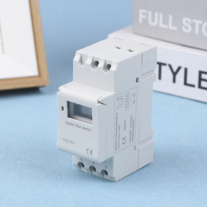 Front view of 1pc electronic weekly timer switch with relay control, suitable for 220V 230V 10A 16A applications