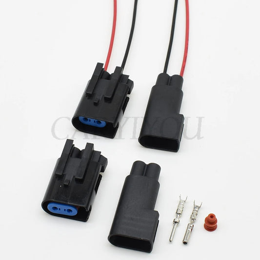 Close-up of terminals for 2 pin automotive engine and wheel ABS sensor connector plug