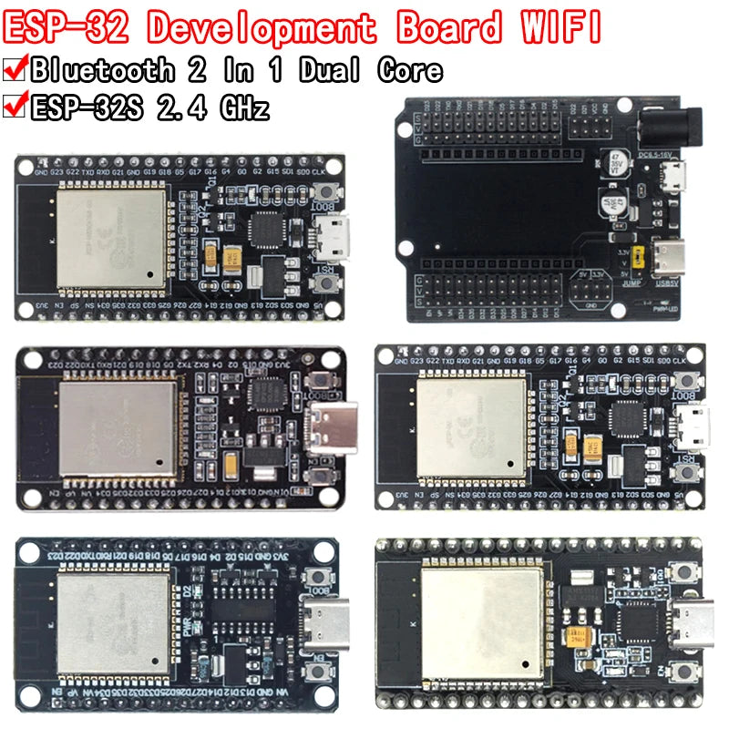 ESP32 development board with WiFi and Bluetooth, CP2102/CH340C USB interface, ultra-low power consumption for IoT and DIY projects