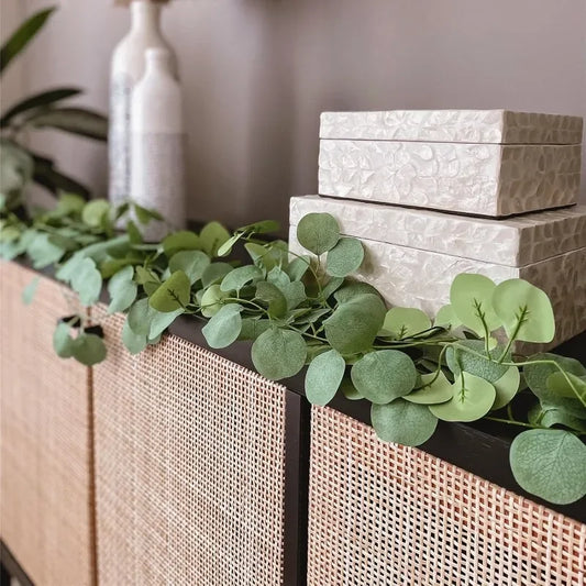 Green artificial eucalyptus vine garland for wall and garden decor