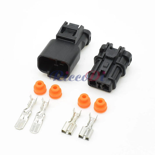 Close-up of terminals on 2 pin waterproof excavator electrical connector for secure pressure and speed signal connections