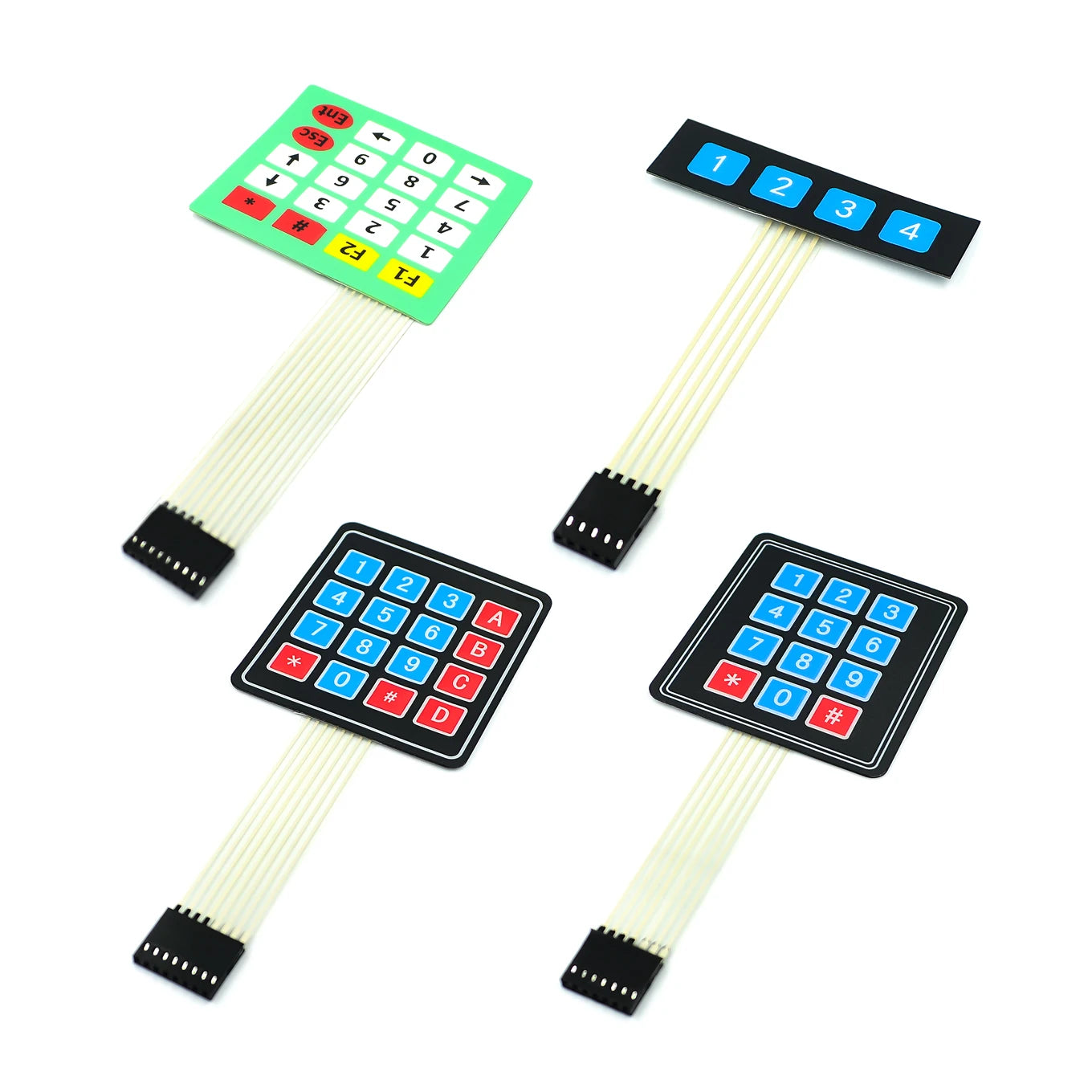 Extra-large matrix membrane keypad for MCU expansion, available in 4×4, 1×4, 3×4, and 4×5 layouts, suitable for DIY electronics, control panels, and keypad projects