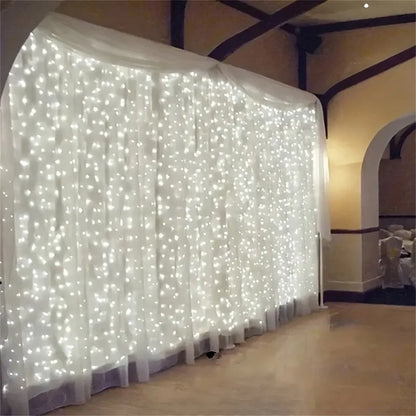 Fairy curtain LED string lights, remote controlled, 3x3M, ideal for Xmas, bedroom, and living room decoration