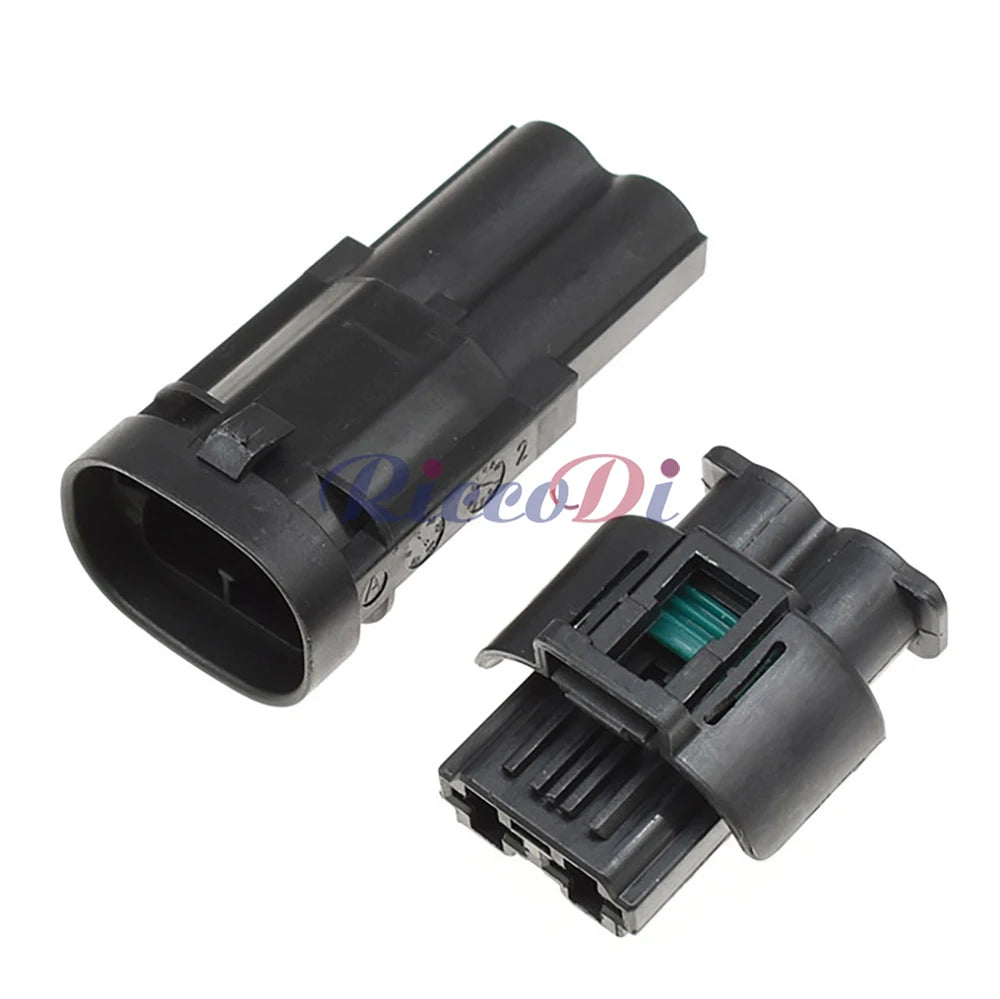 Side view of 2 pin automotive fan motor sensor connector showing sealed design for durability