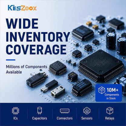 Keszoox wide inventory coverage — 10M+ electronic components in stock — IC chips, capacitors, connectors, sensors, relays — QFP LQFP BGA SOP DIP QFN package types on PCB — millions of components available for immediate shipping
