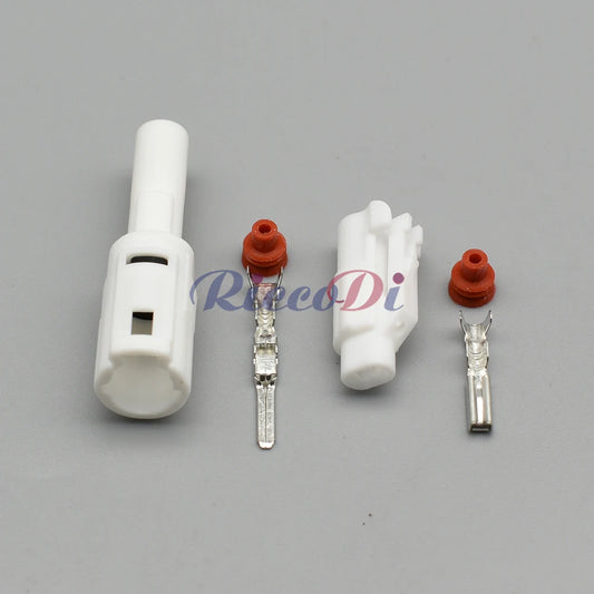 Close-up of male and female terminals of MT090 automotive wire connector for secure electrical connection