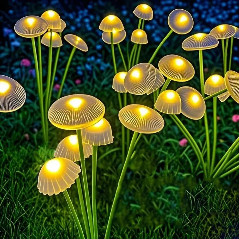 Solar garden lights creating festive outdoor atmosphere