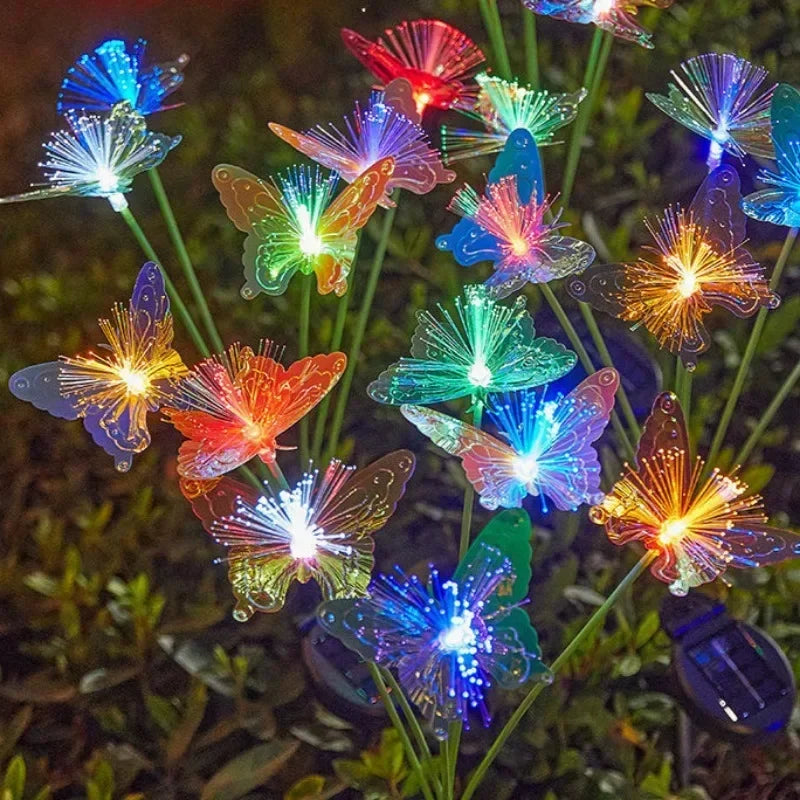Solar garden light with butterfly fiber optic flower LED lamp for landscape decoration