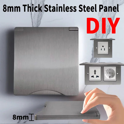 Fireproof 13A wall outlet 8mm stainless steel universal power socket UK EU US FR single and double gang DIY