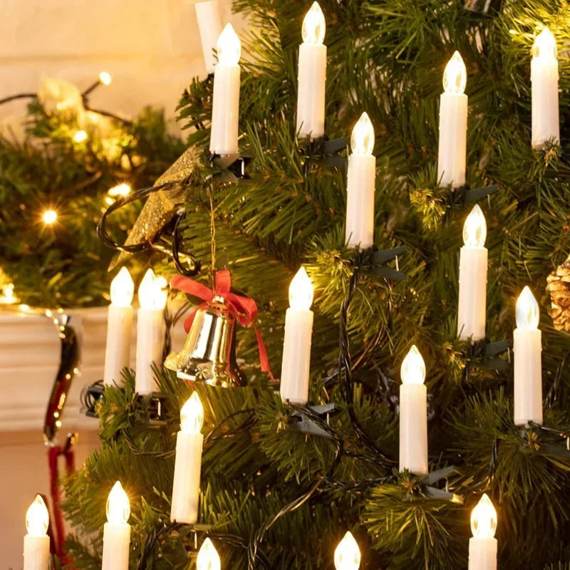 Flameless taper Christmas candle string lights with clips, 10/20 LED for home and party decoration
