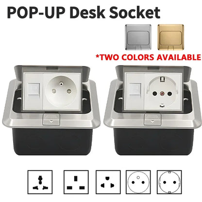 Floor electrical outlet pop up for kitchen countertop, waterproof sockets, pop out receptacle, stainless steel box with golden cover, 15A