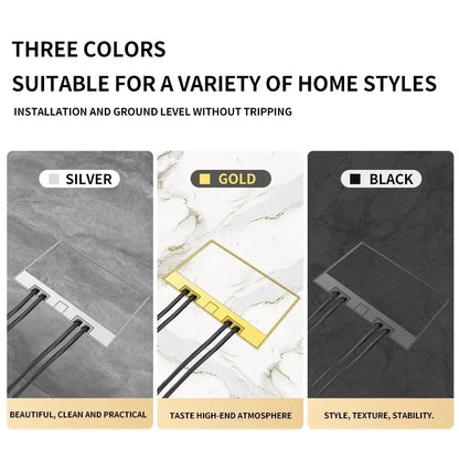 Hidden inlaid floor socket installed in home or office, ultra-thin design, multiple AC power outlets, and USB charging port