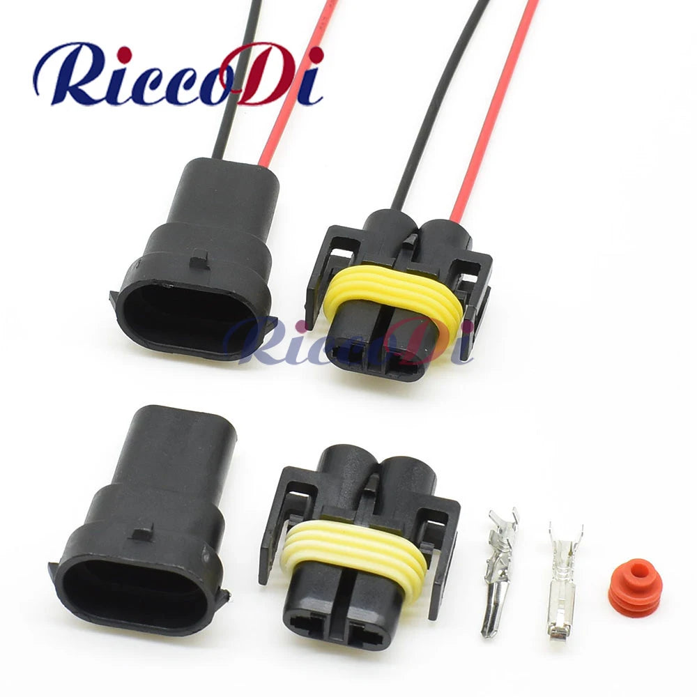 Front view of 2 pin automotive fog lamp connector plug socket male female for H11 H8 H9
