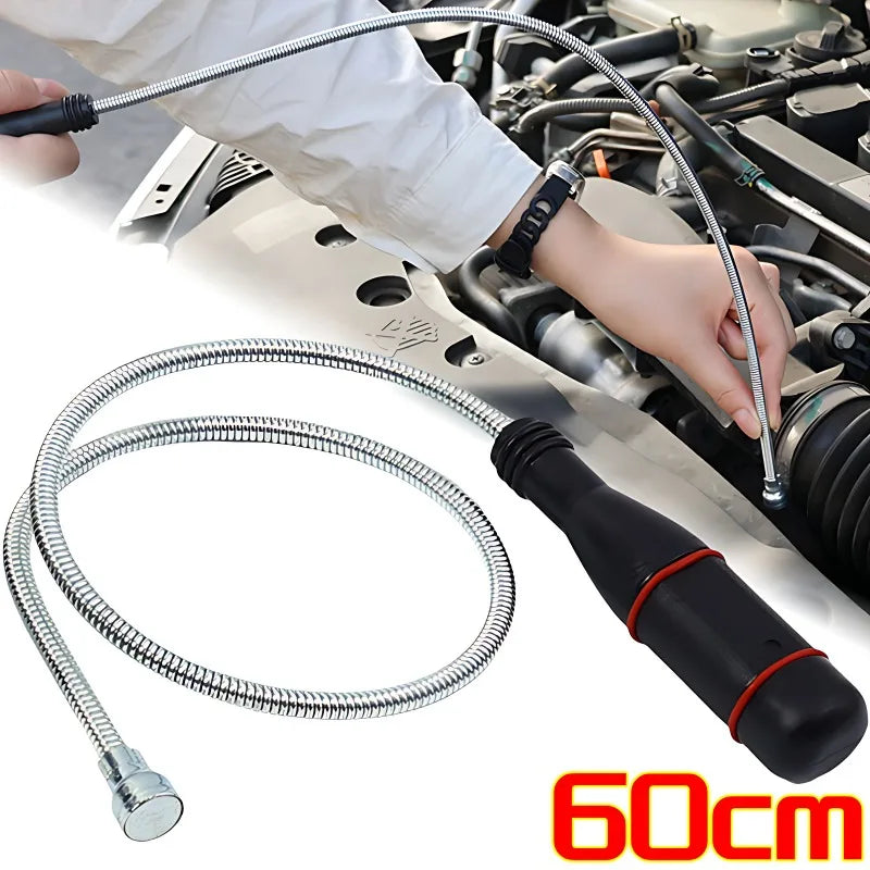 Foldable magnetic pickup tool with flexible grabber magnet