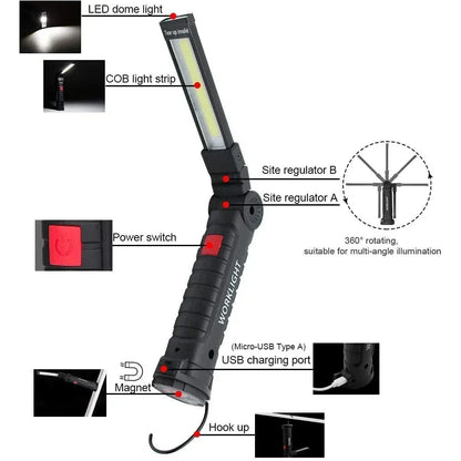Foldable COB LED work light for car repair and outdoor use