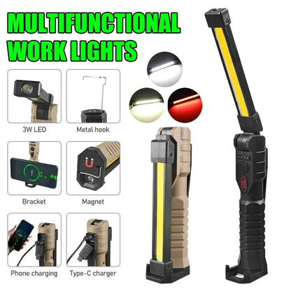 Portable folding COB LED work light rechargeable