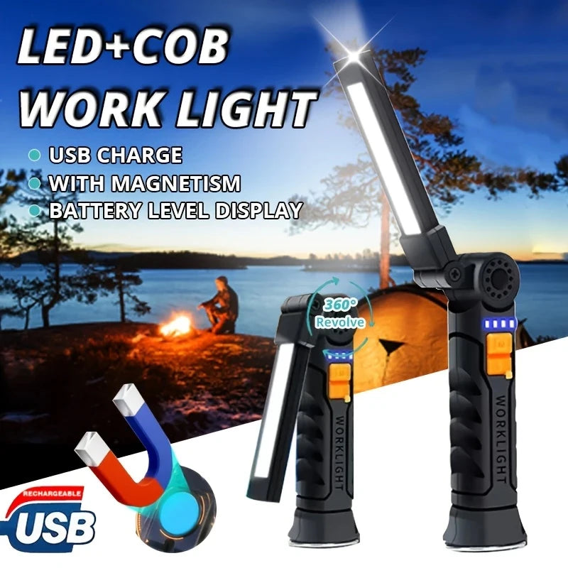 Folding COB XPE LED rechargeable work light