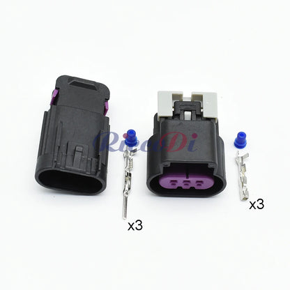 Close-up of terminal pins for automotive 3-way fuel sensor sealed connector