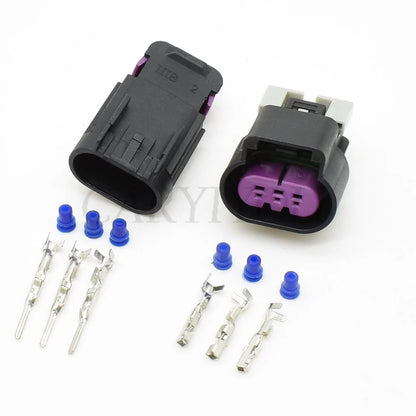 3-way automotive fuel sensor sealed connector installed in vehicle wiring harness