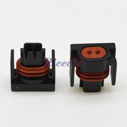 Side view of automotive fuel injector wiring harness connector showing pin configuration