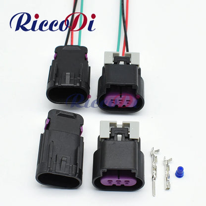 3-way automotive fuel sensor sealed connector showing socket and wiring harness