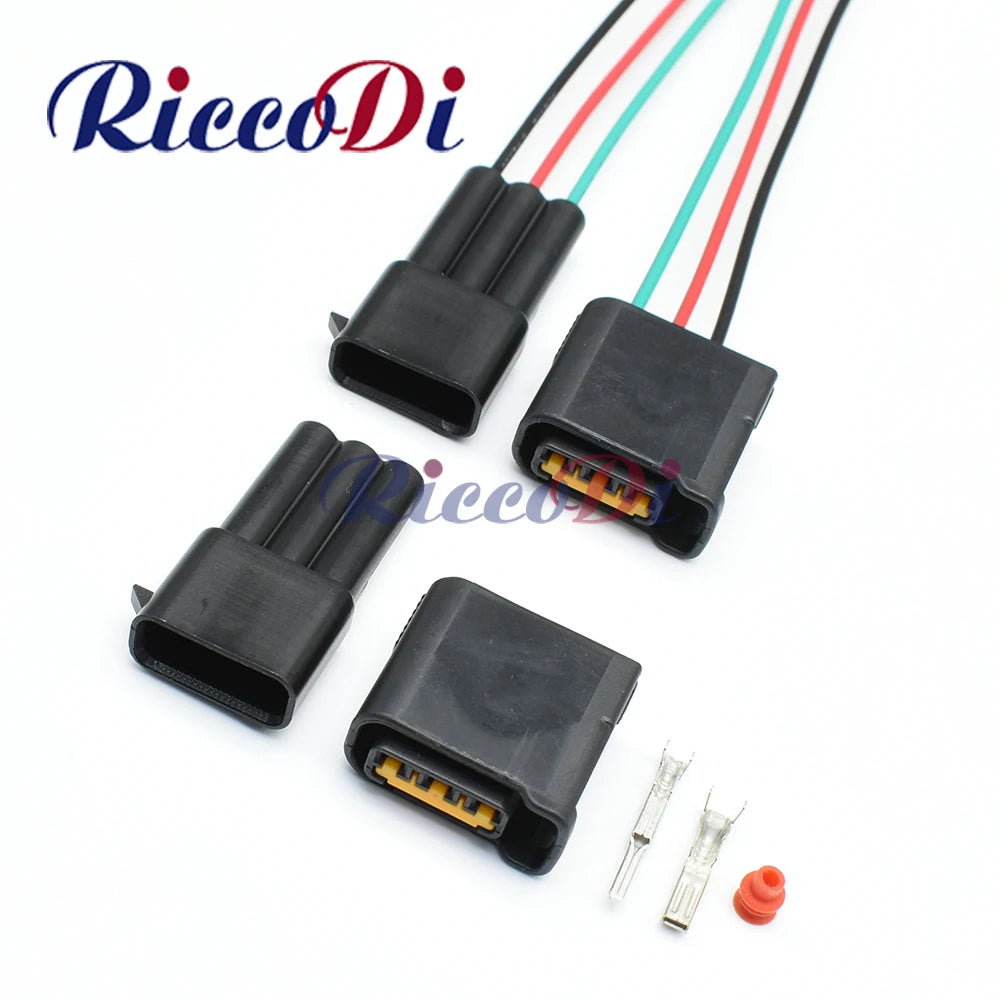 3-Pin Furukawa ignition coil connector FW-C-D3F-B showing full view for Subaru automotive wiring harness, waterproof female plug