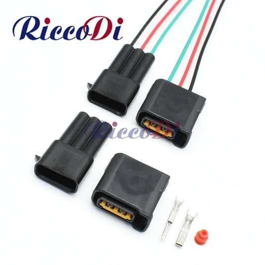 3-Pin Furukawa ignition coil connector FW-C-D3F-B showing full view for Subaru automotive wiring harness, waterproof female plug